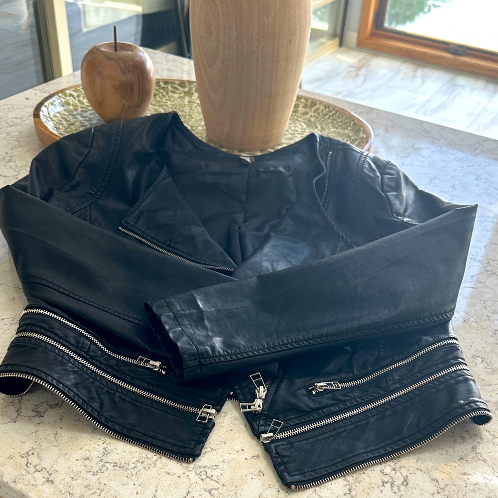 Miilla Clothing Black Faux Leather Jacket with Zipper Accents